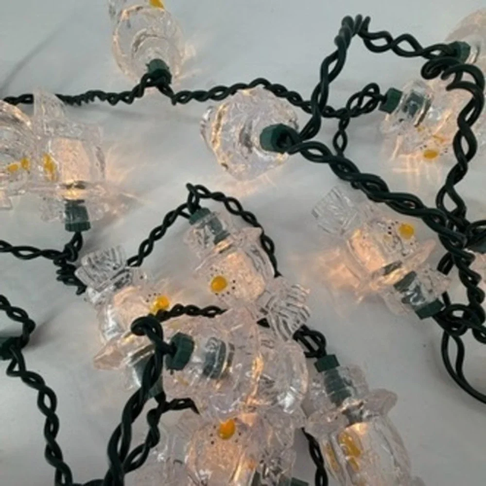 Vintage Style Clear Acrylic Snowman String Lights Christmas Holiday Decor 10ct